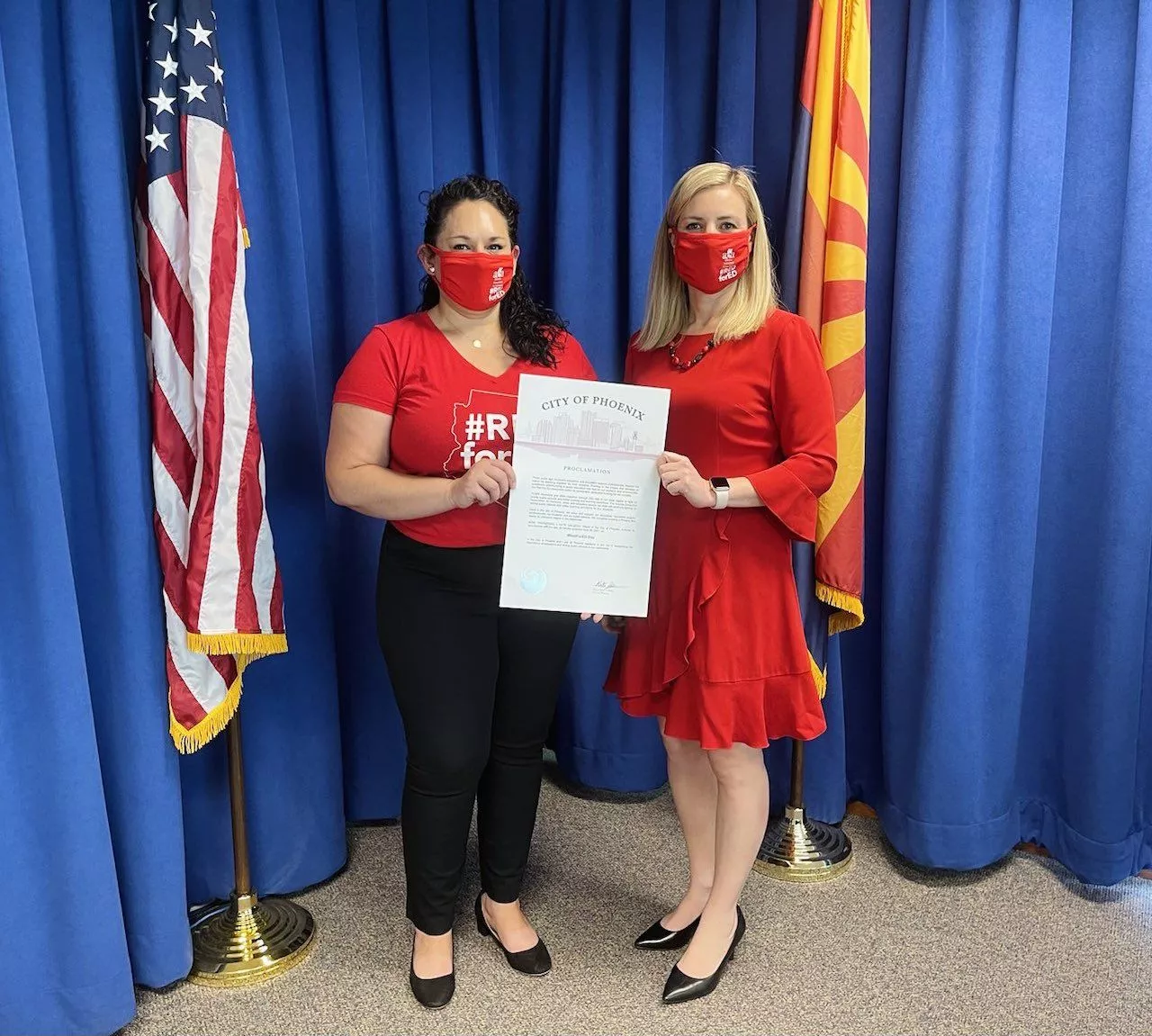 AEA Vice President Marisol Garcia and Phoenix Mayor Kate Gallego proclaiming April 26 as REDforED Day.